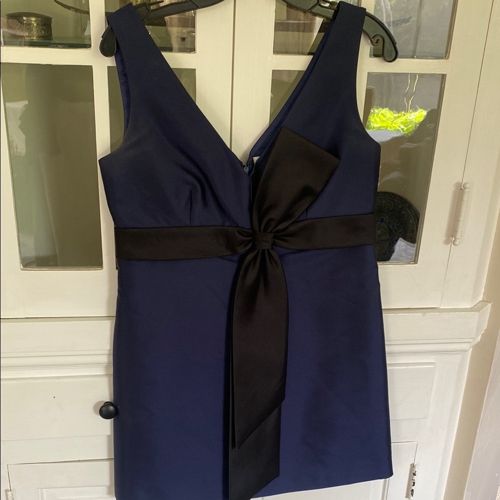 Elegant Tory Burch Navy Blue Dress with Black Bow